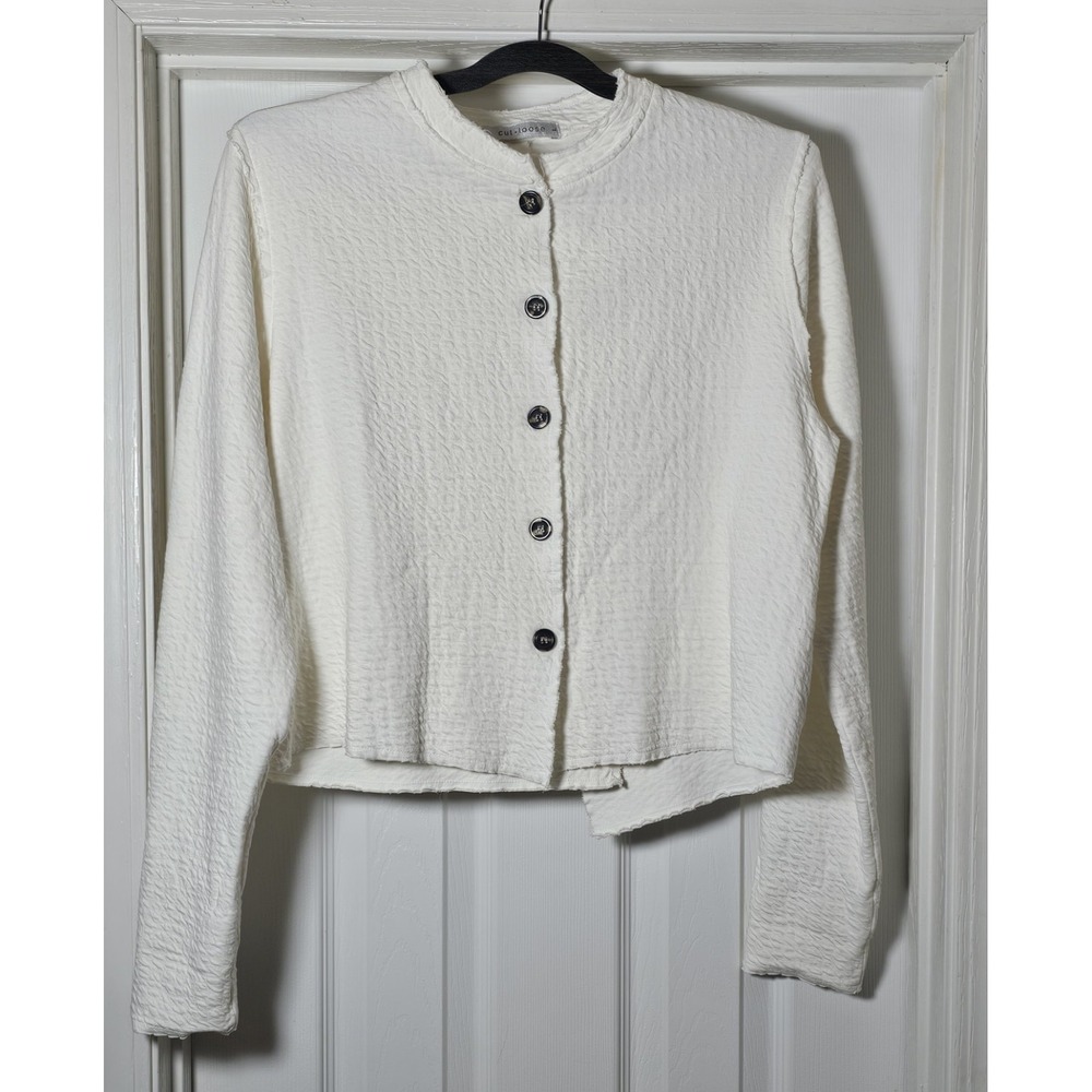Cut Loose Button Up Textured Cardigan Size Large Ivory